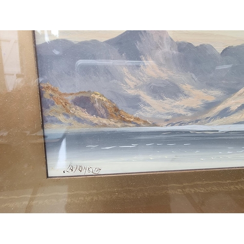 1358 - L A Jameson, a Highland loch, signed, gouache, 18.5 x 54cm.