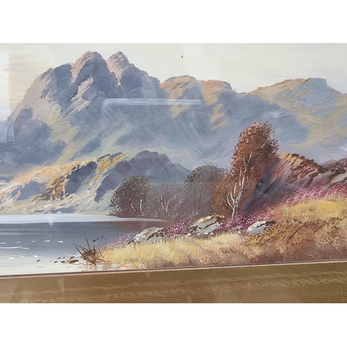 1358 - L A Jameson, a Highland loch, signed, gouache, 18.5 x 54cm.