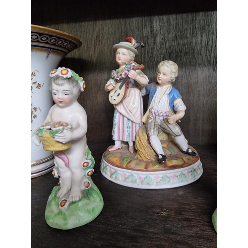 1359 - A mixed group of ceramics, to include a pair of Plaue porcelain figure groups, 15.5cm high; and a Ke... 