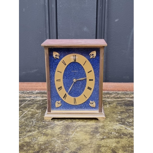 1366 - A vintage Acctim brass and simulated lapis lazuli timepiece, 12.5cm high.