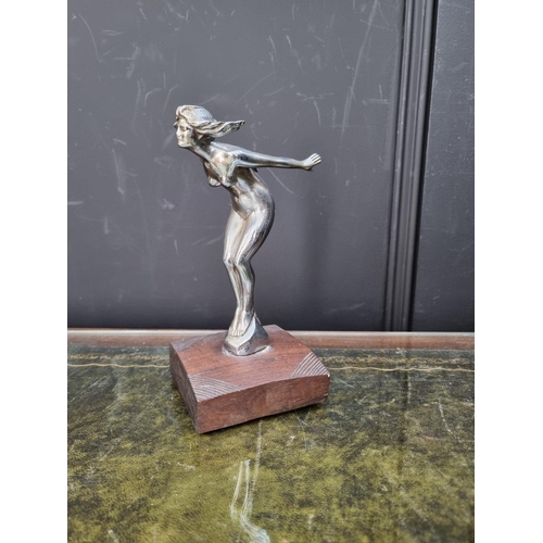 1374 - Automobilia: a 1920s nickel plated 'Speed Nymph' car mascot, 18cm high, on hardwood base. ... 