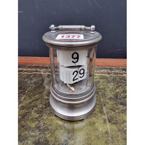 1377 - A Ever Ready Chronos cylindrical ticket clock, 16.5cm high.