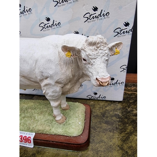 1396 - A Border Fine Arts Charolais bull, model A26091, on wood stand, 21cm wide, boxed. ... 