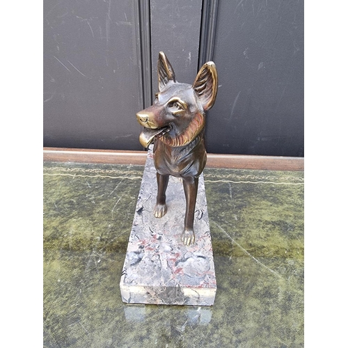 1409 - An Art Deco style bronze Alsatian, on marble base, 27cm high.