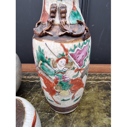 1413 - A group of Chinese famille rose crackle glaze vases and jars, largest 30cm high. (5)... 