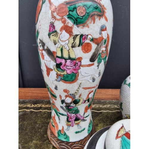 1413 - A group of Chinese famille rose crackle glaze vases and jars, largest 30cm high. (5)... 