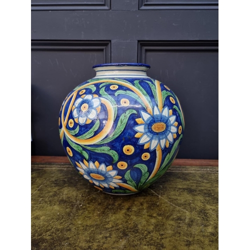 1415 - A large Cantagalli pottery ovoid vase, painted with sunflowers, 32.5cm high.