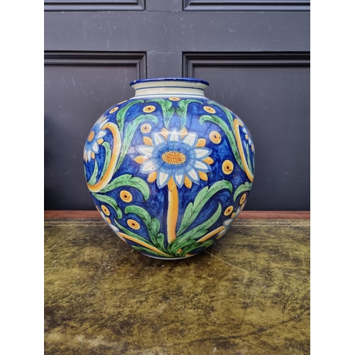 1415 - A large Cantagalli pottery ovoid vase, painted with sunflowers, 32.5cm high.