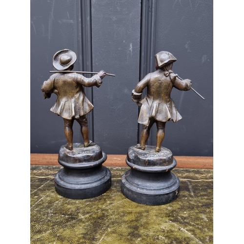 1430 - A small pair of spelter figures, on ebonized socle, 19.5cm high.