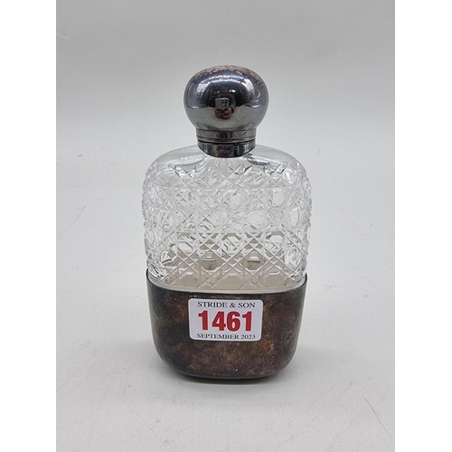 1461 - An antique electroplate mounted cut glass hip flask, by James Dixon & Sons, 14cm high.... 