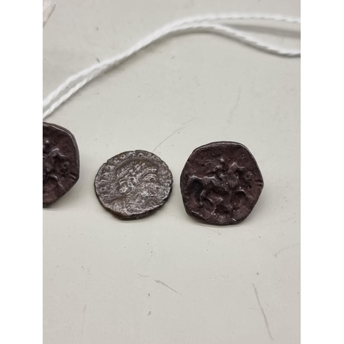 1479 - A set of six antique metal buttons, probably 17th century, each relief decorated with a horse a... 