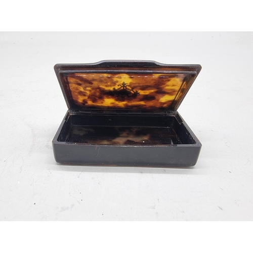 1480 - An antique tortoiseshell and gold pique snuff box, 8cm wide.