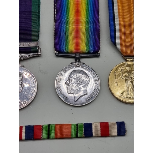 1482 - Medals: a World War I pair, to 63208 Cpl J. R. James, Welsh R.; together with an Elizabeth II Genera... 