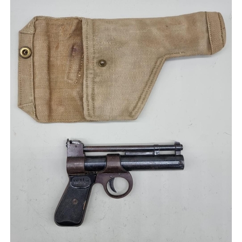 1529 - A Webley Junior .177 cal air pistol, batch No.3156, in World War II era webbing holster.... 