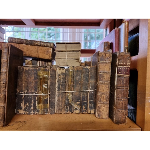 617 - MISCELLANEOUS ANTIQUARIAN: a quantity over 3 shelves, various sizes and condition, to include s... 