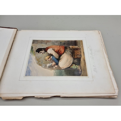 654 - ALBUM: oblong 4to album, 19thc, containing approx 32 finely coloured engravings mounted to albu... 