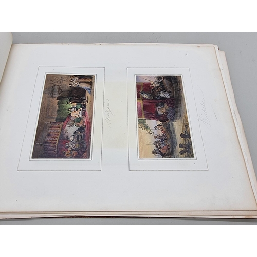 654 - ALBUM: oblong 4to album, 19thc, containing approx 32 finely coloured engravings mounted to albu... 