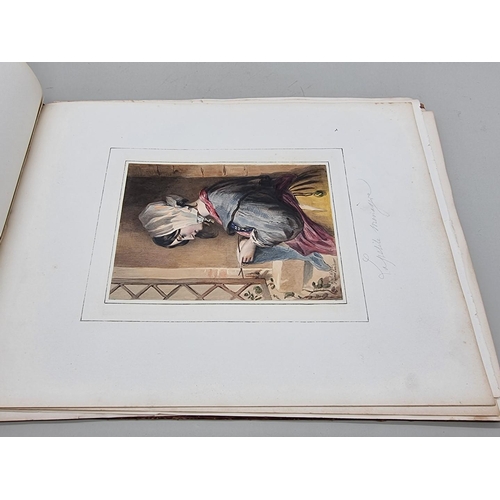 654 - ALBUM: oblong 4to album, 19thc, containing approx 32 finely coloured engravings mounted to albu... 