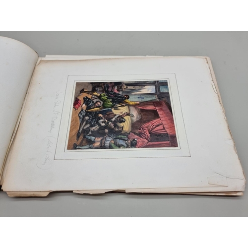 654 - ALBUM: oblong 4to album, 19thc, containing approx 32 finely coloured engravings mounted to albu... 