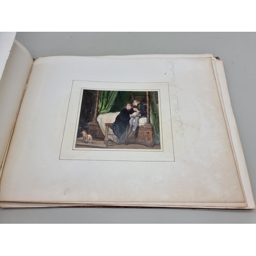 654 - ALBUM: oblong 4to album, 19thc, containing approx 32 finely coloured engravings mounted to albu... 