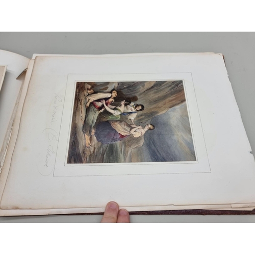 654 - ALBUM: oblong 4to album, 19thc, containing approx 32 finely coloured engravings mounted to albu... 