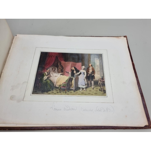 654 - ALBUM: oblong 4to album, 19thc, containing approx 32 finely coloured engravings mounted to albu... 