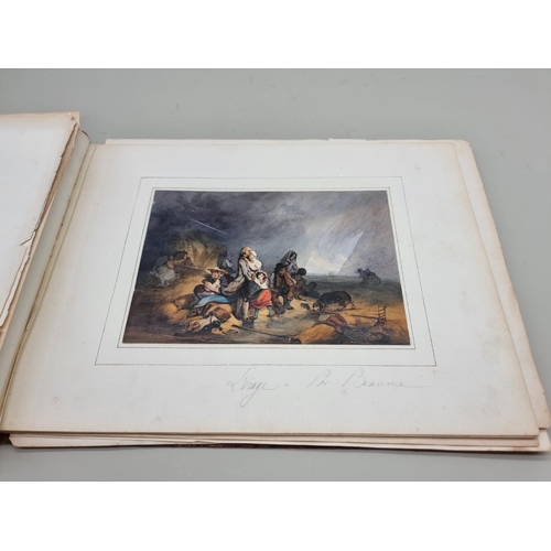 654 - ALBUM: oblong 4to album, 19thc, containing approx 32 finely coloured engravings mounted to albu... 