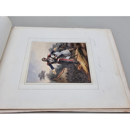 654 - ALBUM: oblong 4to album, 19thc, containing approx 32 finely coloured engravings mounted to albu... 