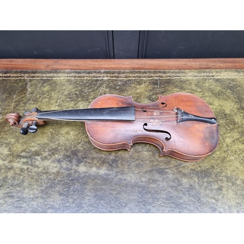 1501 - An antique Continental violin, with 14in two piece back. 