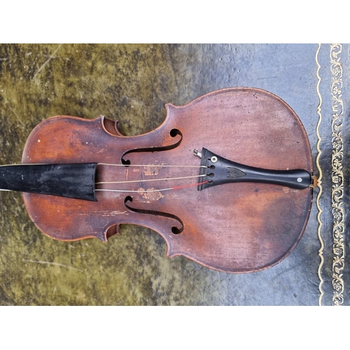 1501 - An antique Continental violin, with 14in two piece back. 