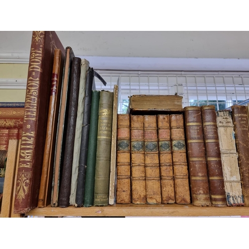 617 - MISCELLANEOUS ANTIQUARIAN: a quantity over 3 shelves, various sizes and condition, to include s... 