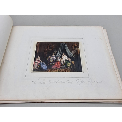 654 - ALBUM: oblong 4to album, 19thc, containing approx 32 finely coloured engravings mounted to albu... 