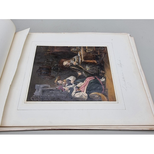 654 - ALBUM: oblong 4to album, 19thc, containing approx 32 finely coloured engravings mounted to albu... 