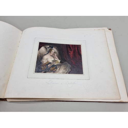 654 - ALBUM: oblong 4to album, 19thc, containing approx 32 finely coloured engravings mounted to albu... 