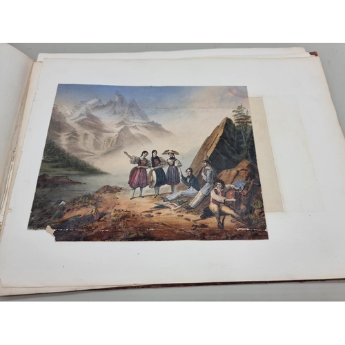 654 - ALBUM: oblong 4to album, 19thc, containing approx 32 finely coloured engravings mounted to albu... 