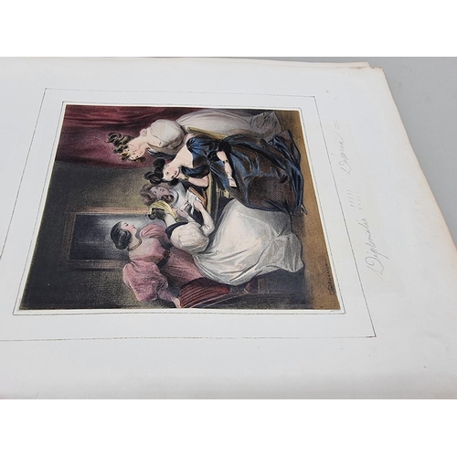 654 - ALBUM: oblong 4to album, 19thc, containing approx 32 finely coloured engravings mounted to albu... 