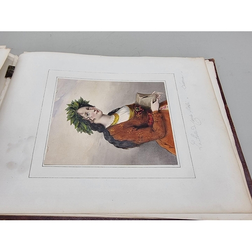 654 - ALBUM: oblong 4to album, 19thc, containing approx 32 finely coloured engravings mounted to albu... 