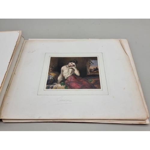 654 - ALBUM: oblong 4to album, 19thc, containing approx 32 finely coloured engravings mounted to albu... 