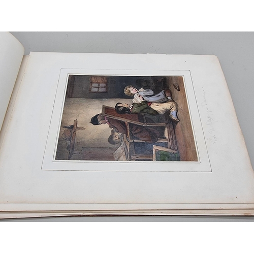 654 - ALBUM: oblong 4to album, 19thc, containing approx 32 finely coloured engravings mounted to albu... 