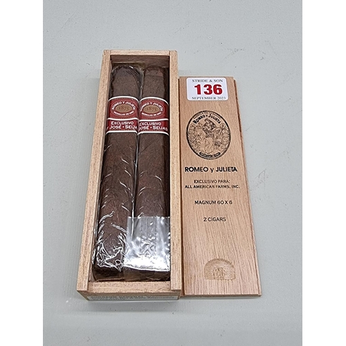 136 - Two Romeo y Julieta Jose Seijas Magnum cigars, in box.These cigars have been aged for over 12 years ... 