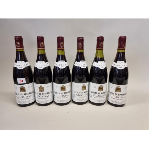 61 - Six 75cl bottles of Gigondas Cuvee Beauchamps, 1986, Chateau Montmirail. (6)