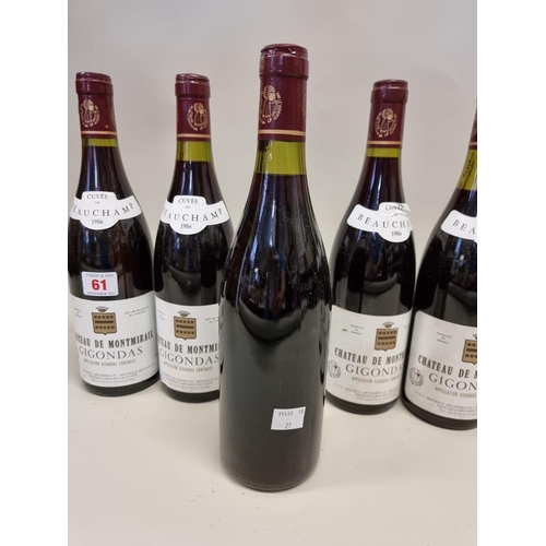 61 - Six 75cl bottles of Gigondas Cuvee Beauchamps, 1986, Chateau Montmirail. (6)