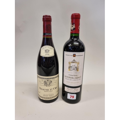 79 - A 75cl bottle of Beaune 1er Cru, 1998, Louis Jadot; together with a 75cl bottle of Chateau Latour Ca... 