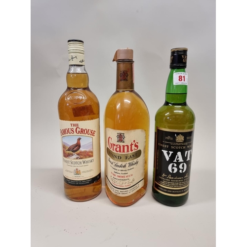 81 - Three bottles of blended Whisky, comprising: a 40 fl.oz. Grant's 'Stand Fast', 1960s bottling, (pape... 