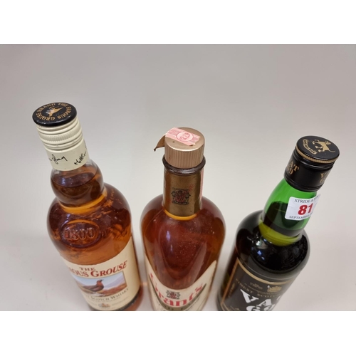 81 - Three bottles of blended Whisky, comprising: a 40 fl.oz. Grant's 'Stand Fast', 1960s bottling, (pape... 