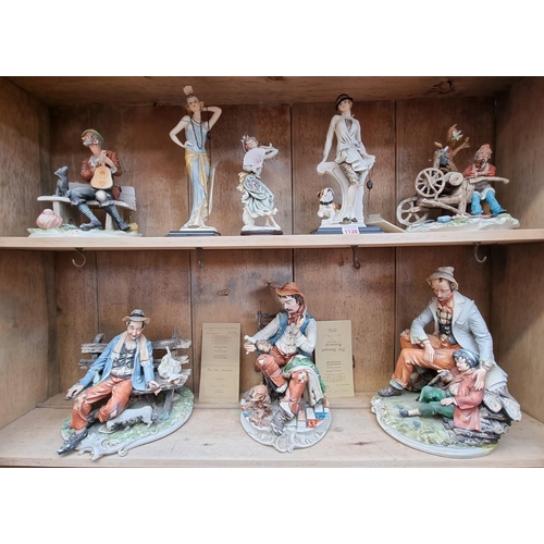 1138 - Five Capodimonte figure groups, largest 34cm high; together with three other resin figures. (8) ... 