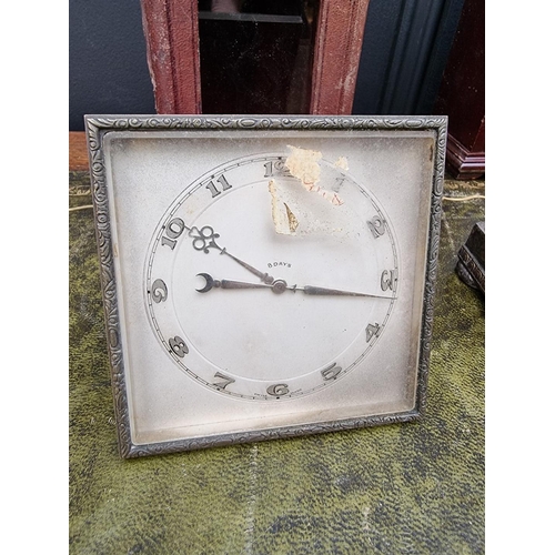 1163 - A small group of vintage clocks and timepieces, to include two leather carriage clock cases. (7... 