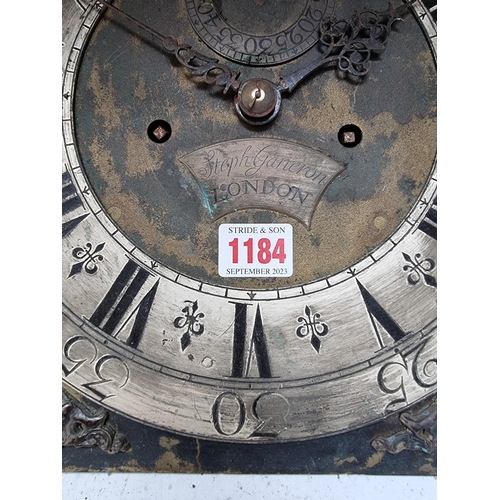 1184 - A 18th century 12in brass arched longcase clock dial and movement, inscribed 'Steph Ganeron, London'... 