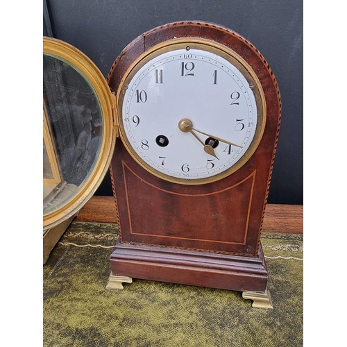 1188 - A late Victorian gilt spelter mantel clock; together with a late Victorian mahogany and chequer stru... 