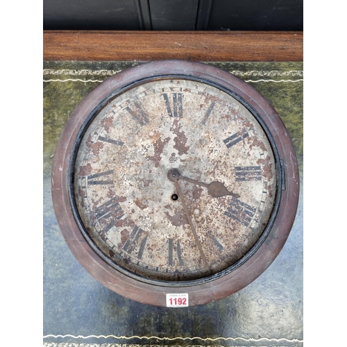 1192 - An old mahogany fusee wall clock, the 12in dial with GRVI sypher, (no pendulum).